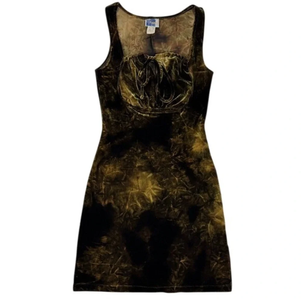Vintage DM Jeans Tank Dress Girls Small Tie Front Tie‎ Dye Velvet USA Whimsigoth